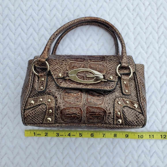GUESS Portocall Mini Brown Alligator Embossed Baguette Handbag - Picture 13 of 16